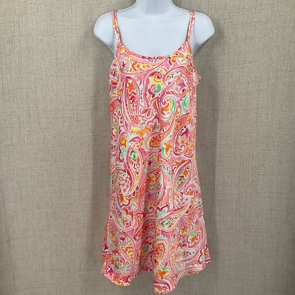 Lauren Ralph Lauren Nightgown Women M Pink Paisley Print Spaghetti Strap Chemise